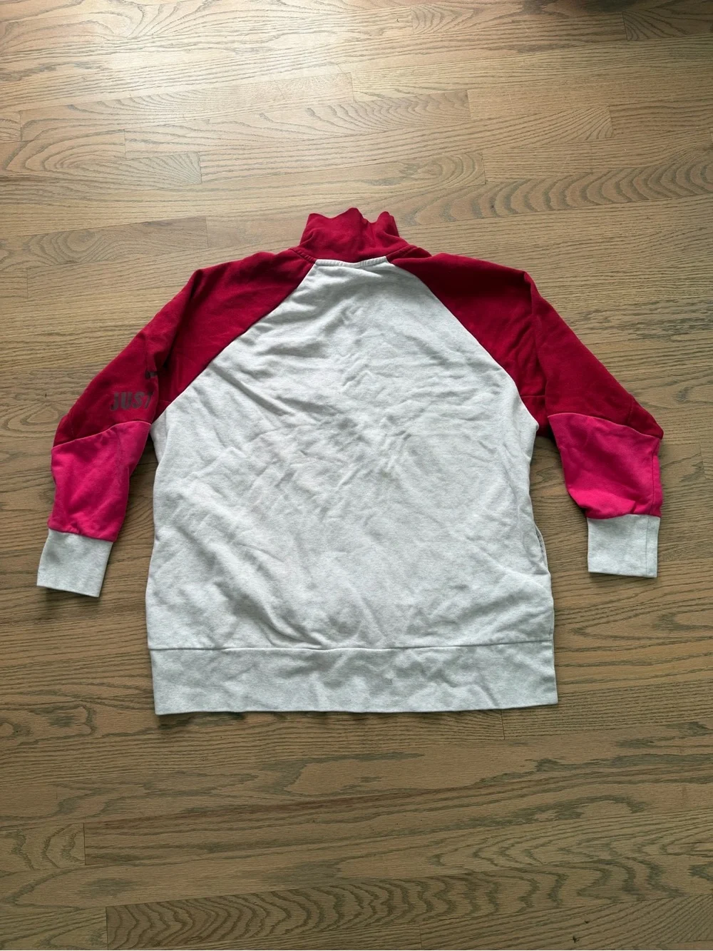 Nike Women's Half-Zip Sweater in Gray with Burgundy & Pink Sleeves